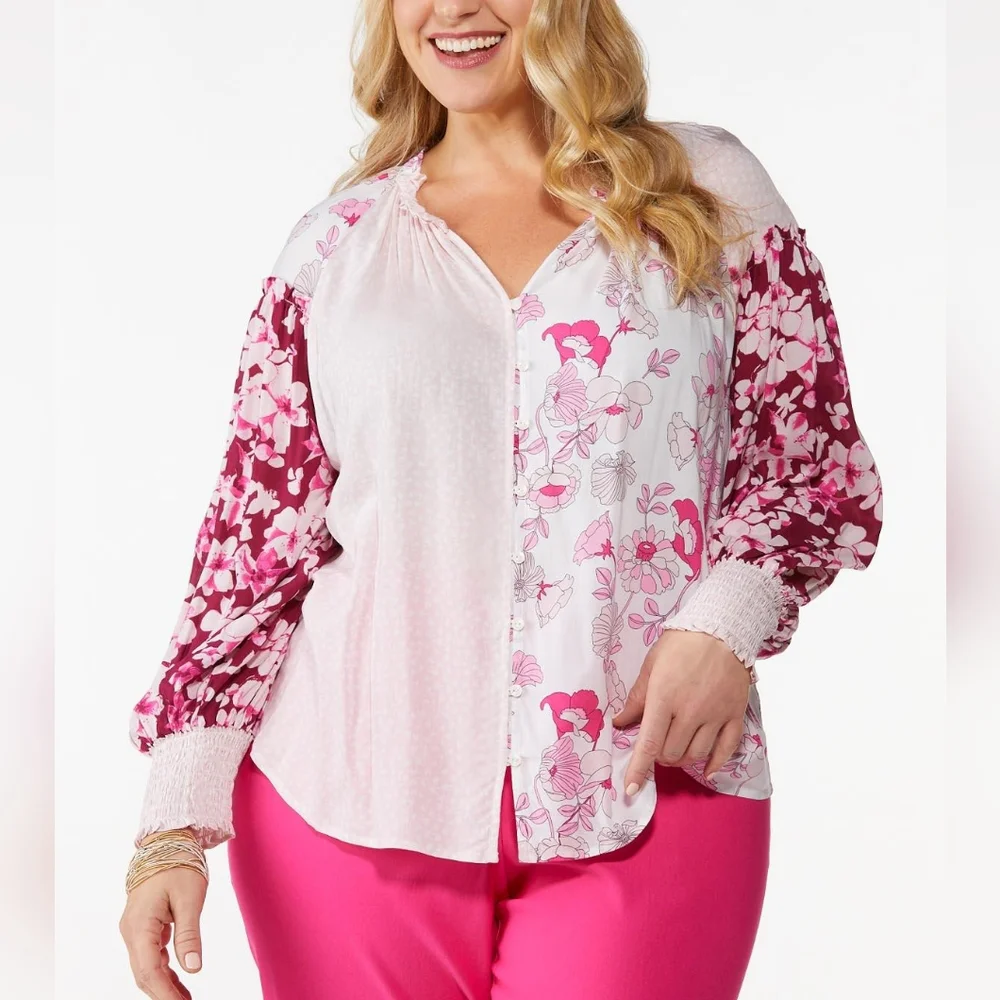 NWT MIXED PRINT FLORAL BLOUSE